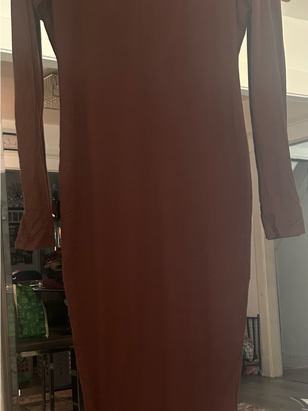 naked wardrobe Long Sleeve Bodycon Dress in Rust Brown